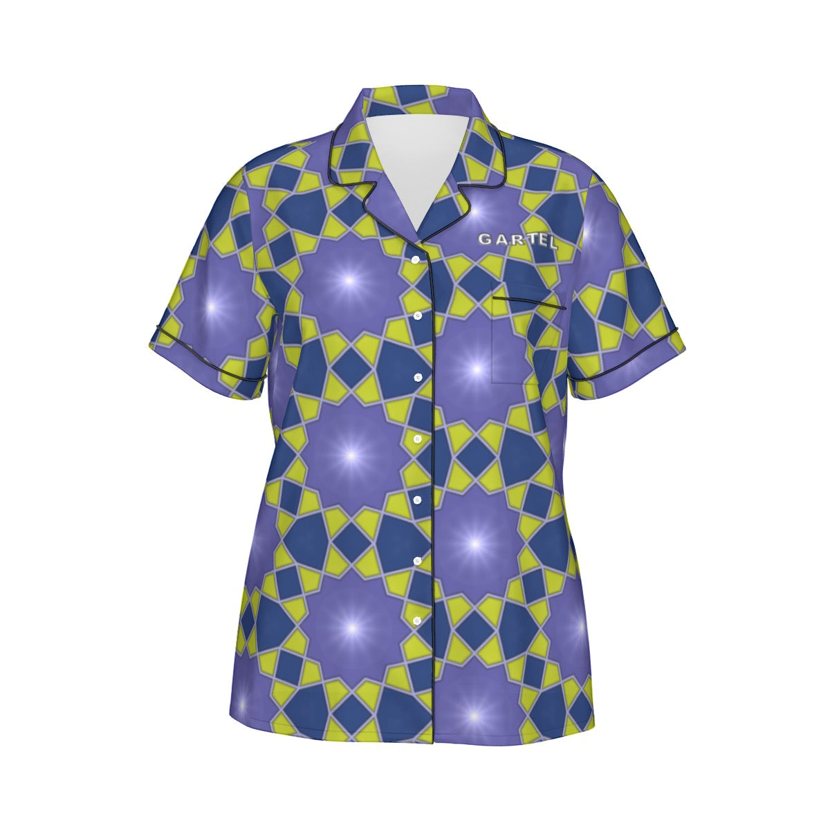 "Mechanical Blue Flowers" Women's Imitation Silk Pajama Set With Short Sleeve