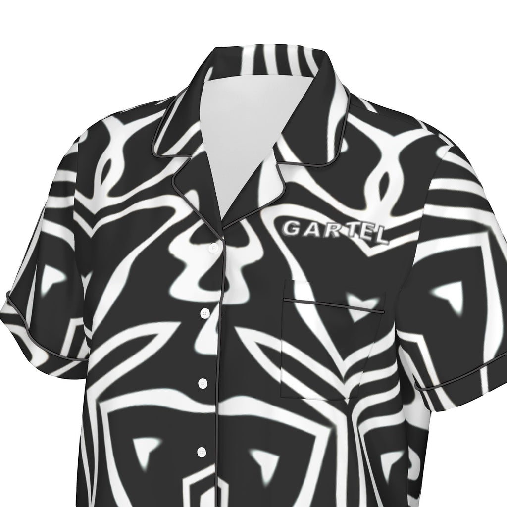 "Phantom Frequency" Women's Imitation Silk Pajama Set With Short Sleeve