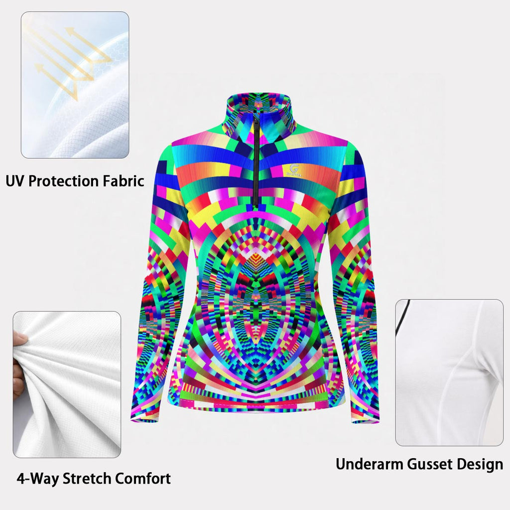 "Pixel Odyssey" Women's Stand-Collar Sun Protection Sport Jersey