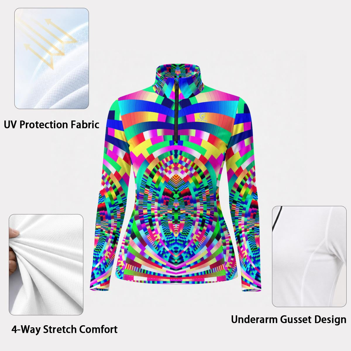 "Pixel Odyssey" Women's Stand-Collar Sun Protection Sport Jersey