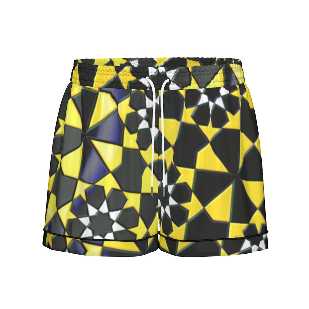 "Solar Lattice" Women's Imitation Silk Pajama Set With Short Sleeve