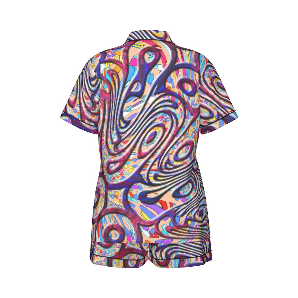 "Red Peacock" Women's Imitation Silk Pajama Set With Short Sleeve
