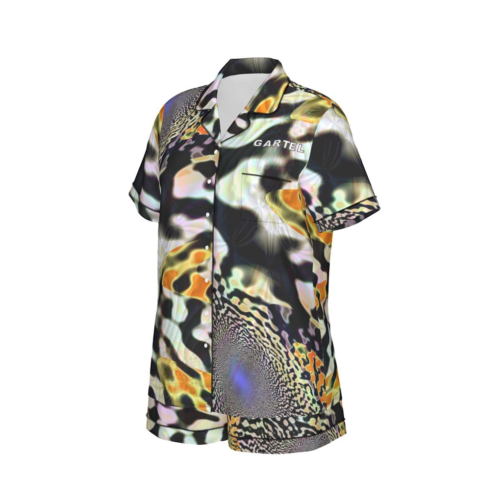 "Animalia" Women's Imitation Silk Pajama Set With Short Sleeve