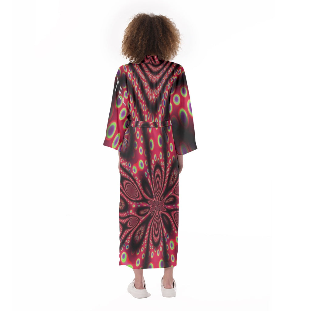 "Electric Octopus" Women's Satin Kimono Long Robe