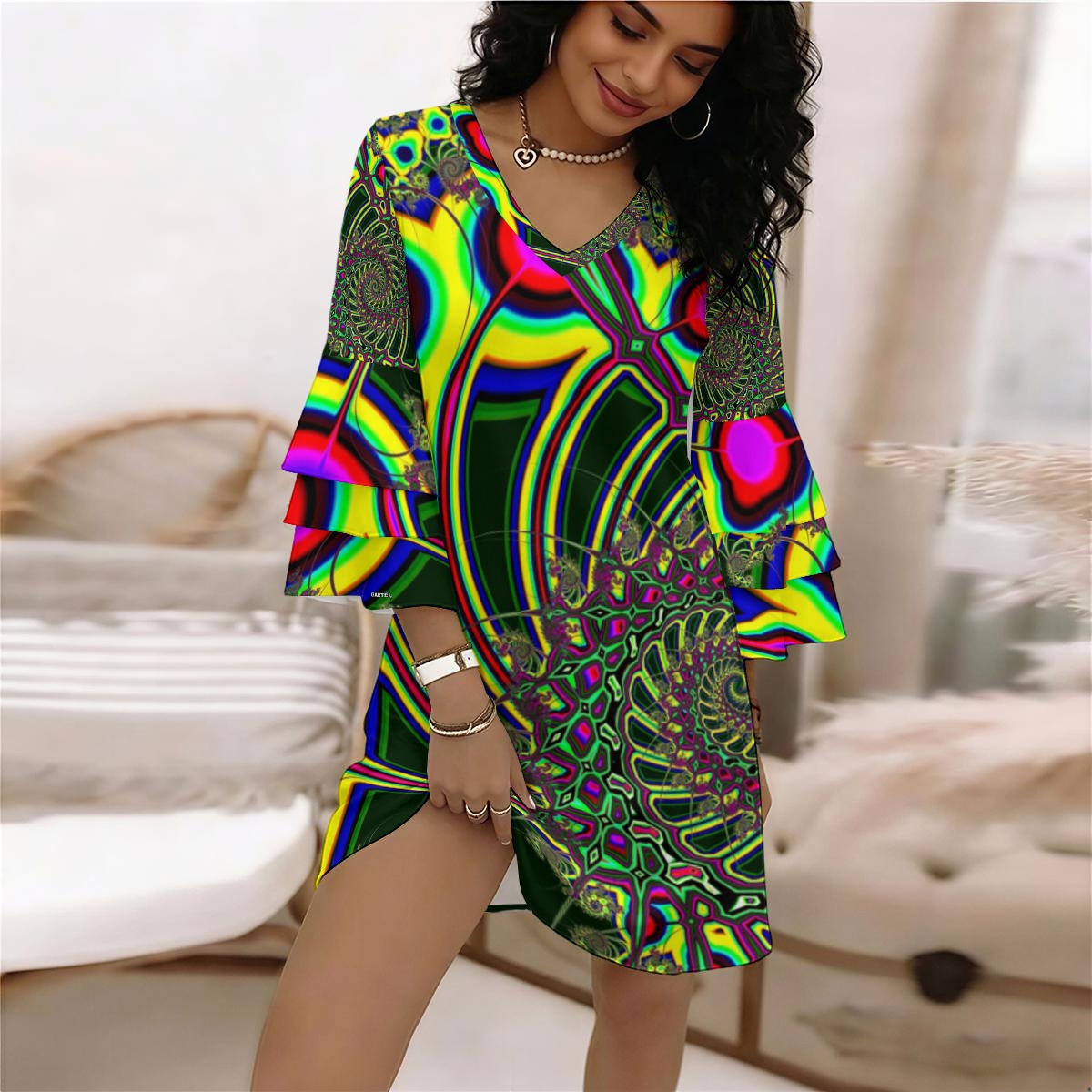 “Wonder Worlds” Women’s Stacked Ruffle Sleeve Dress