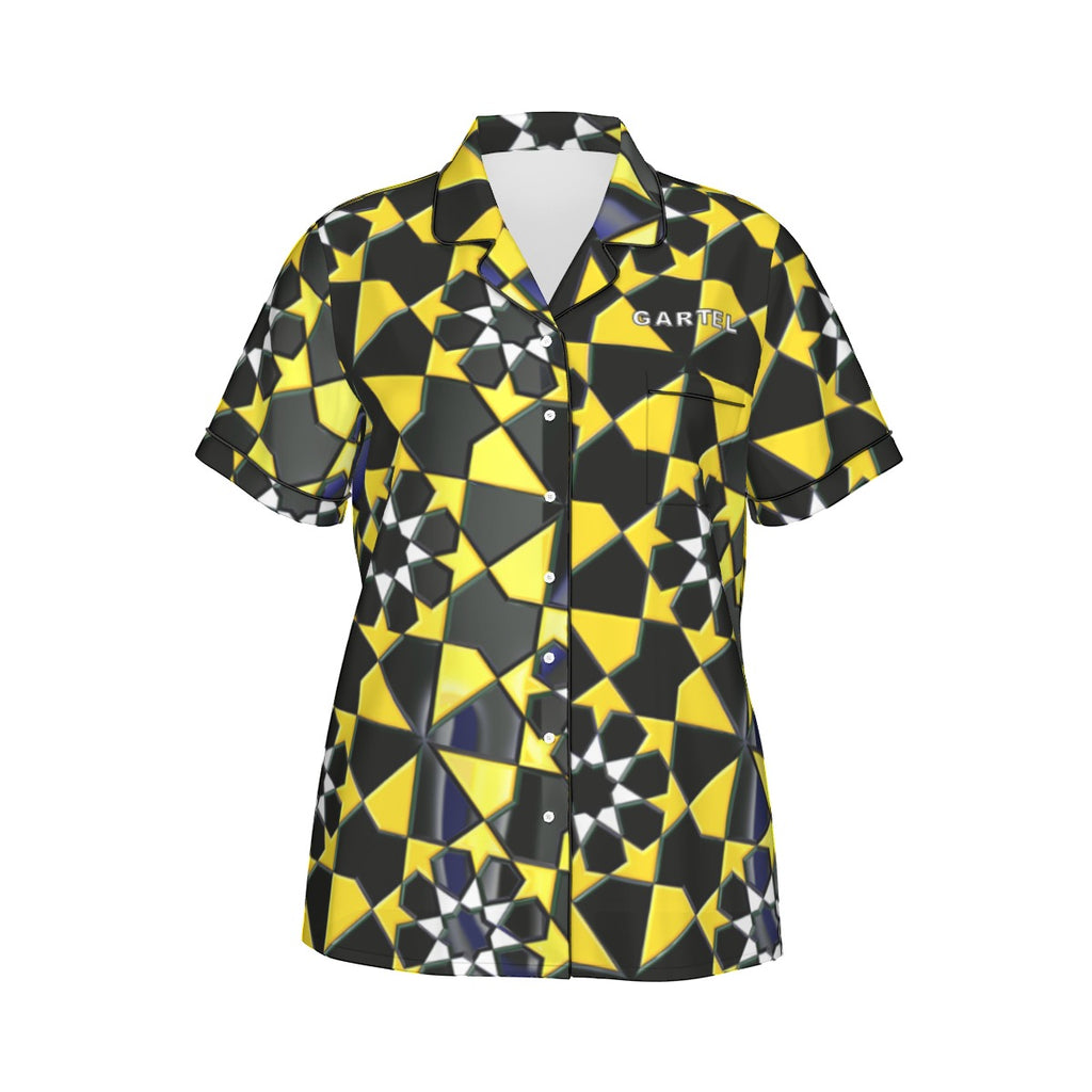 "Solar Lattice" Women's Imitation Silk Pajama Set With Short Sleeve