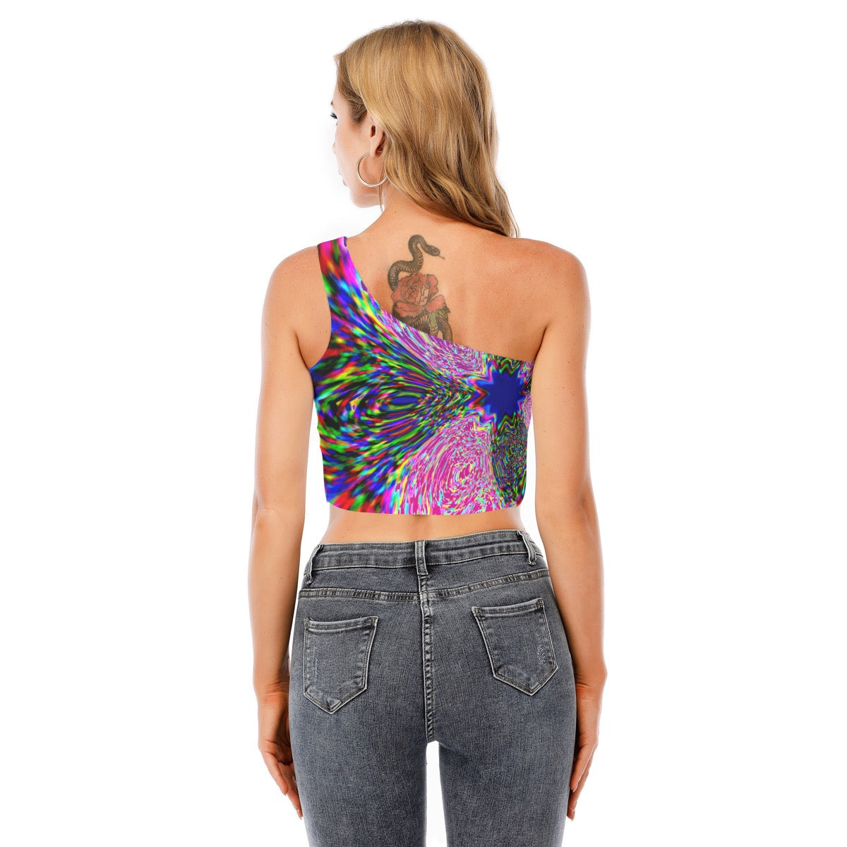 "Bowties" Women's One-Shoulder Cropped Top