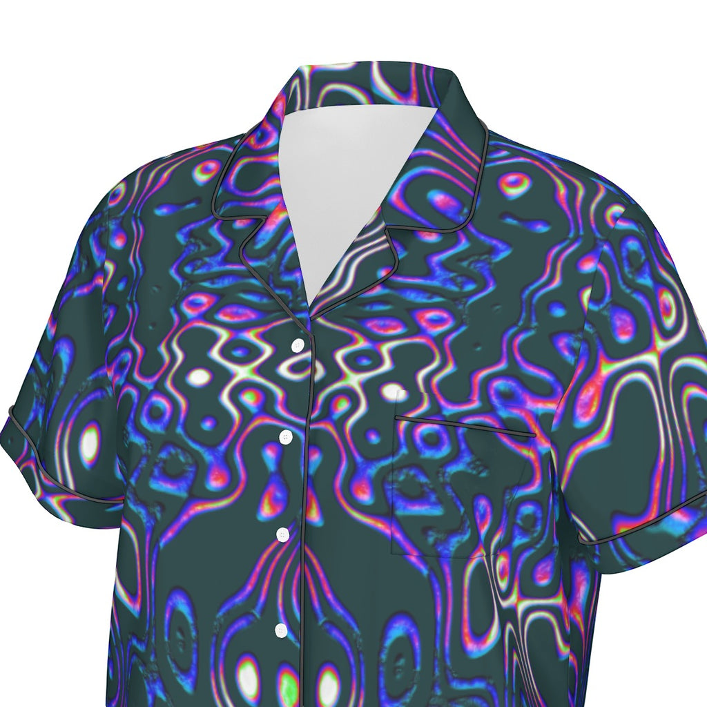 "Spotlights" Women's Imitation Silk Pajama Set with Short Sleeve