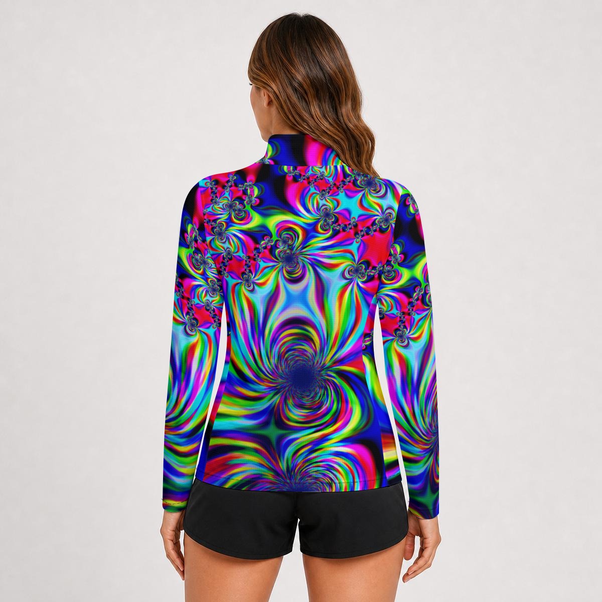 "Psychedelic Swirl" Women's Stand-Collar Sun Protection Sport Jersey