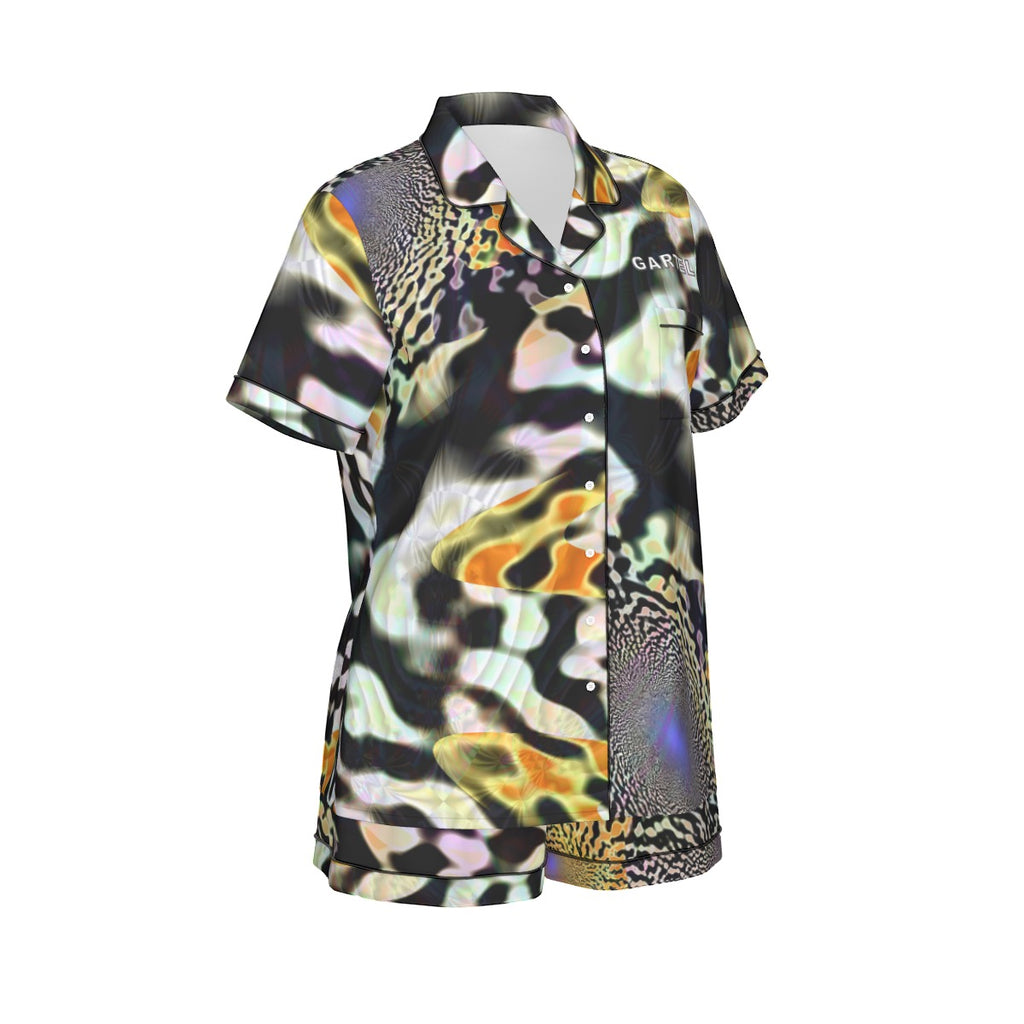 "Animalia" Women's Imitation Silk Pajama Set With Short Sleeve