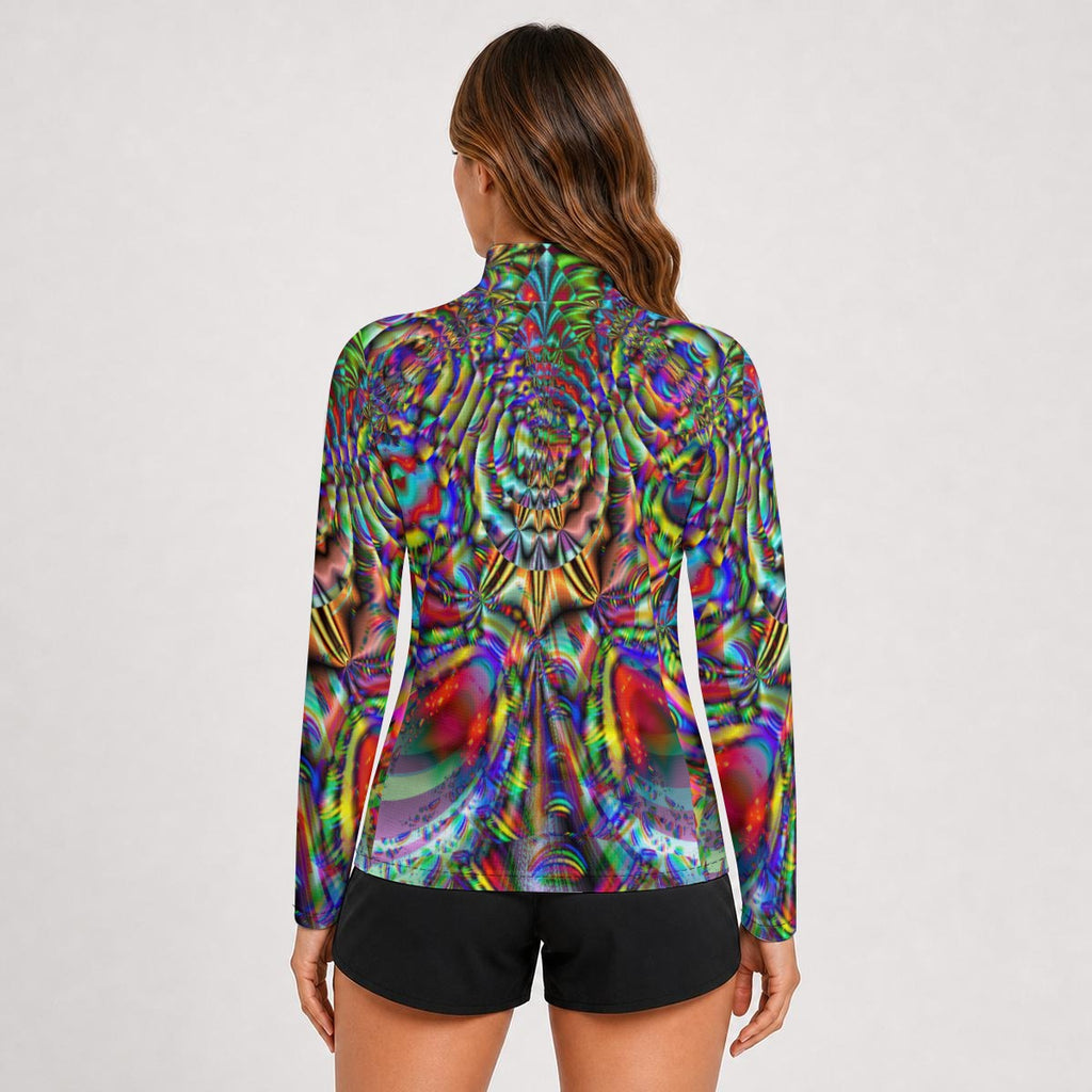 "The Chromatic Vortex" Women's Stand-Collar Sun Protection Sport Jersey