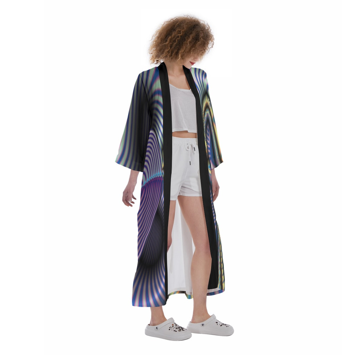 "Prismatic Eclipse" Women's Satin Kimono Long Robe
