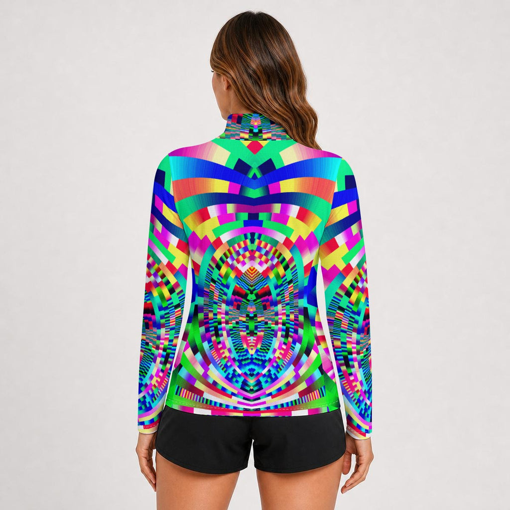 "Pixel Odyssey" Women's Stand-Collar Sun Protection Sport Jersey
