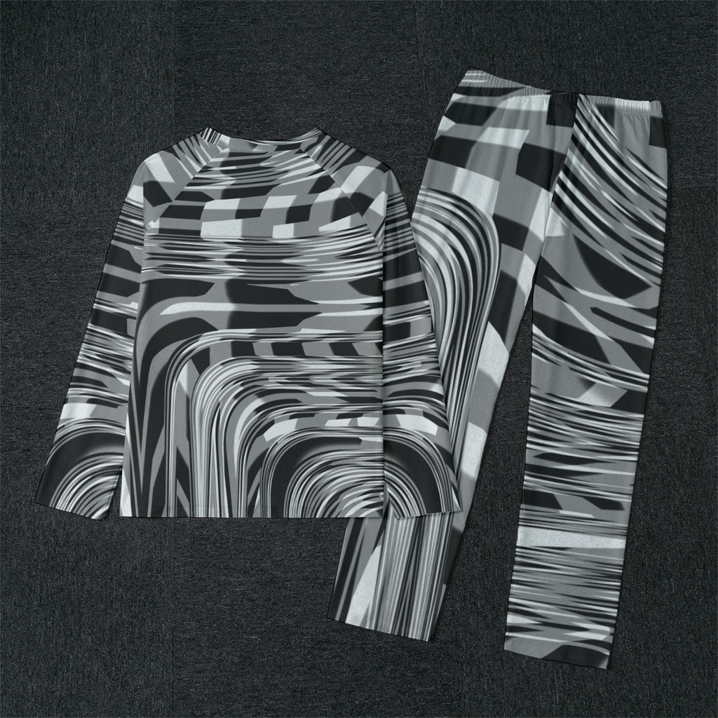 "Black Plaid" Men's Raglan Sleeve Pajamas with Wide Ankles