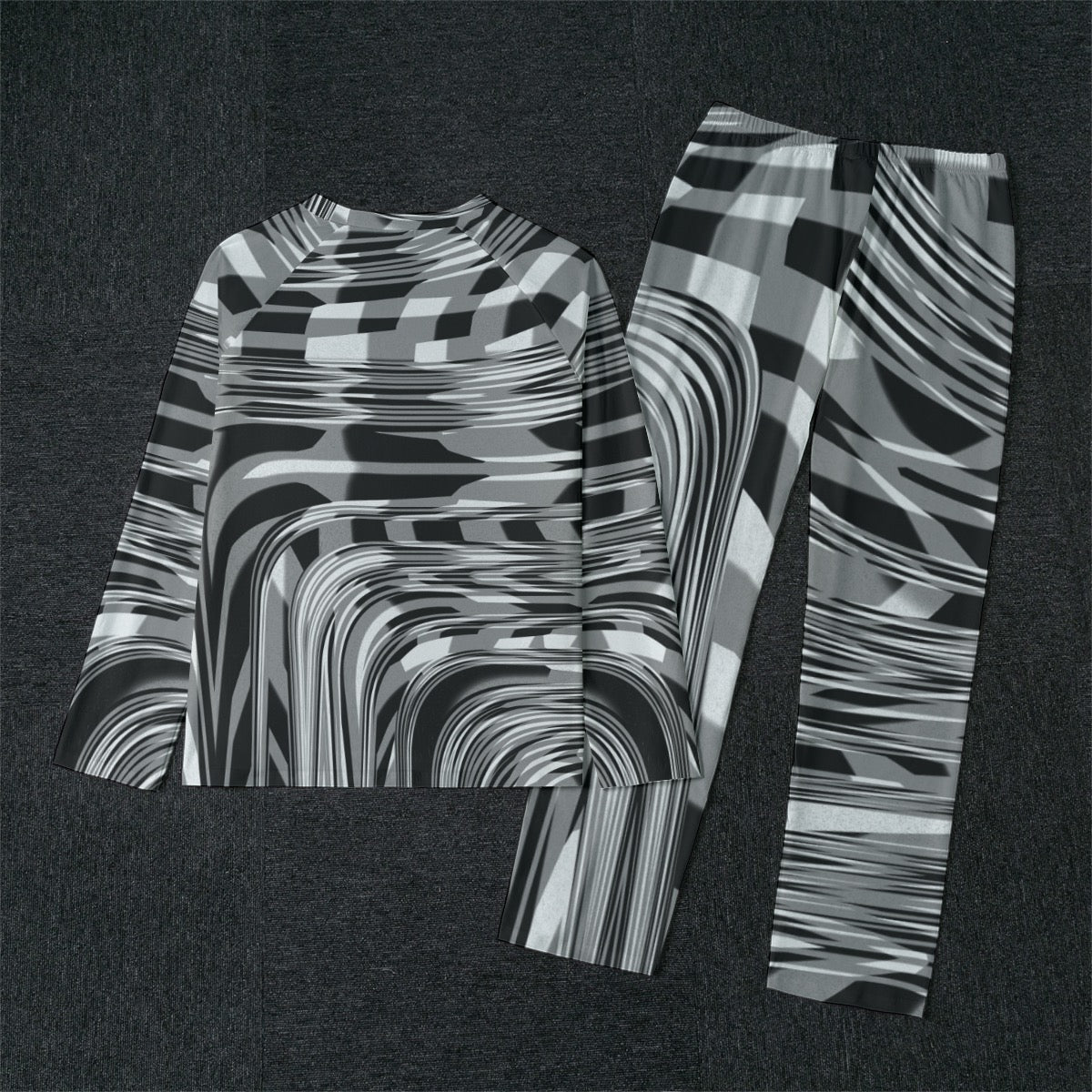 "Black Plaid" Men's Raglan Sleeve Pajamas with Wide Ankles