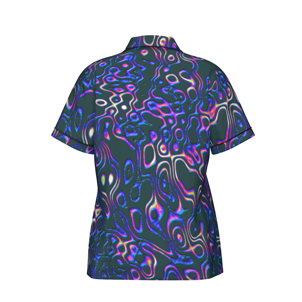 "Spotlights" Women's Imitation Silk Pajama Set with Short Sleeve