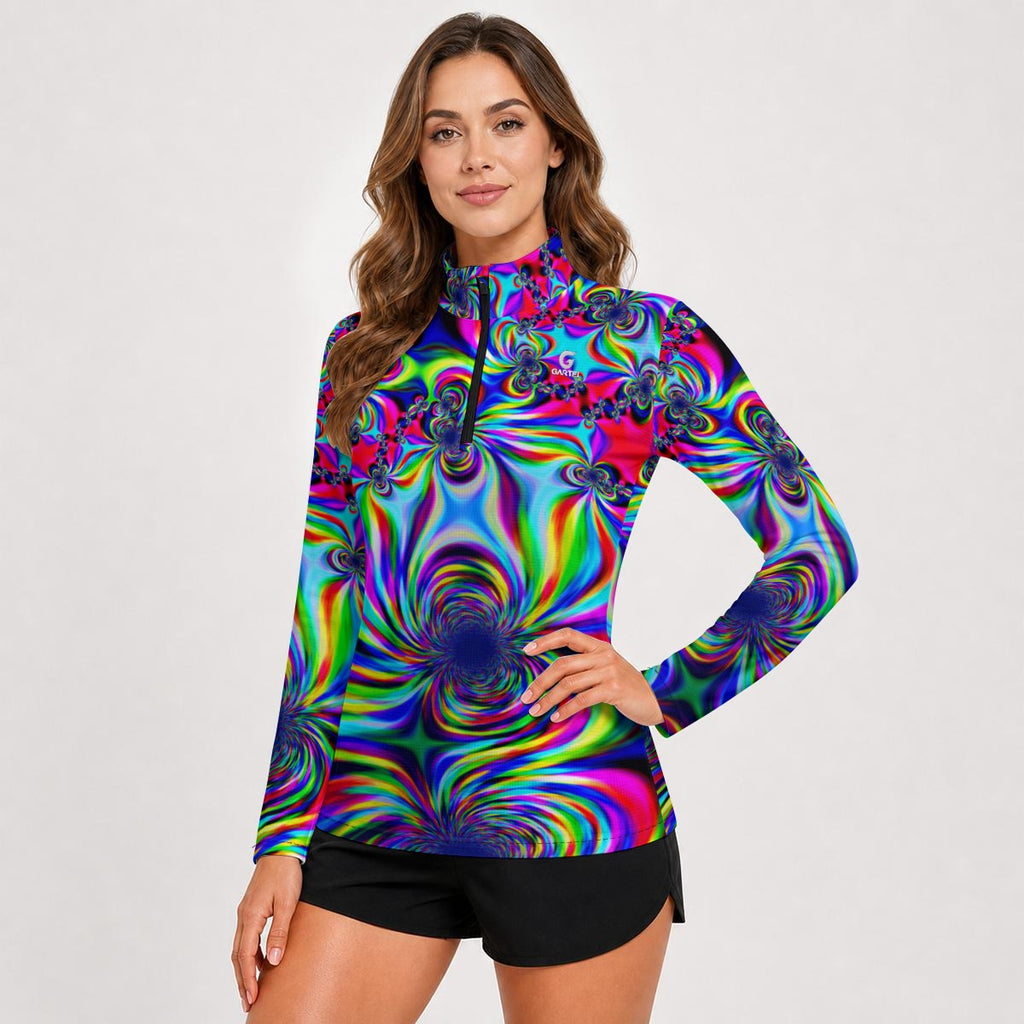 "Psychedelic Swirl" Women's Stand-Collar Sun Protection Sport Jersey