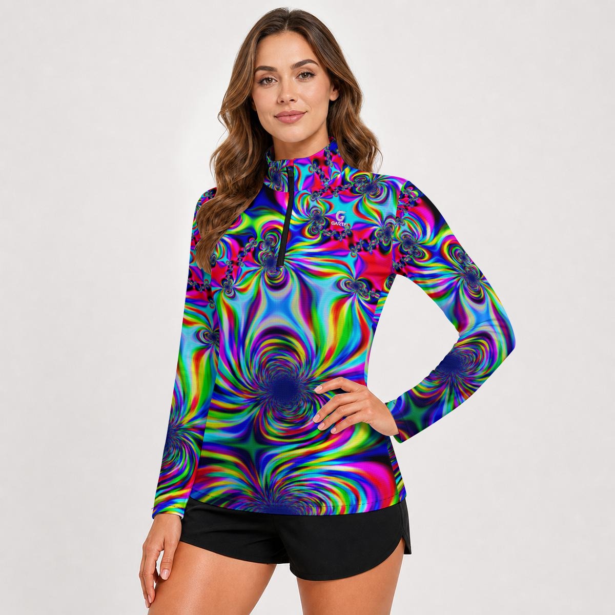 "Psychedelic Swirl" Women's Stand-Collar Sun Protection Sport Jersey