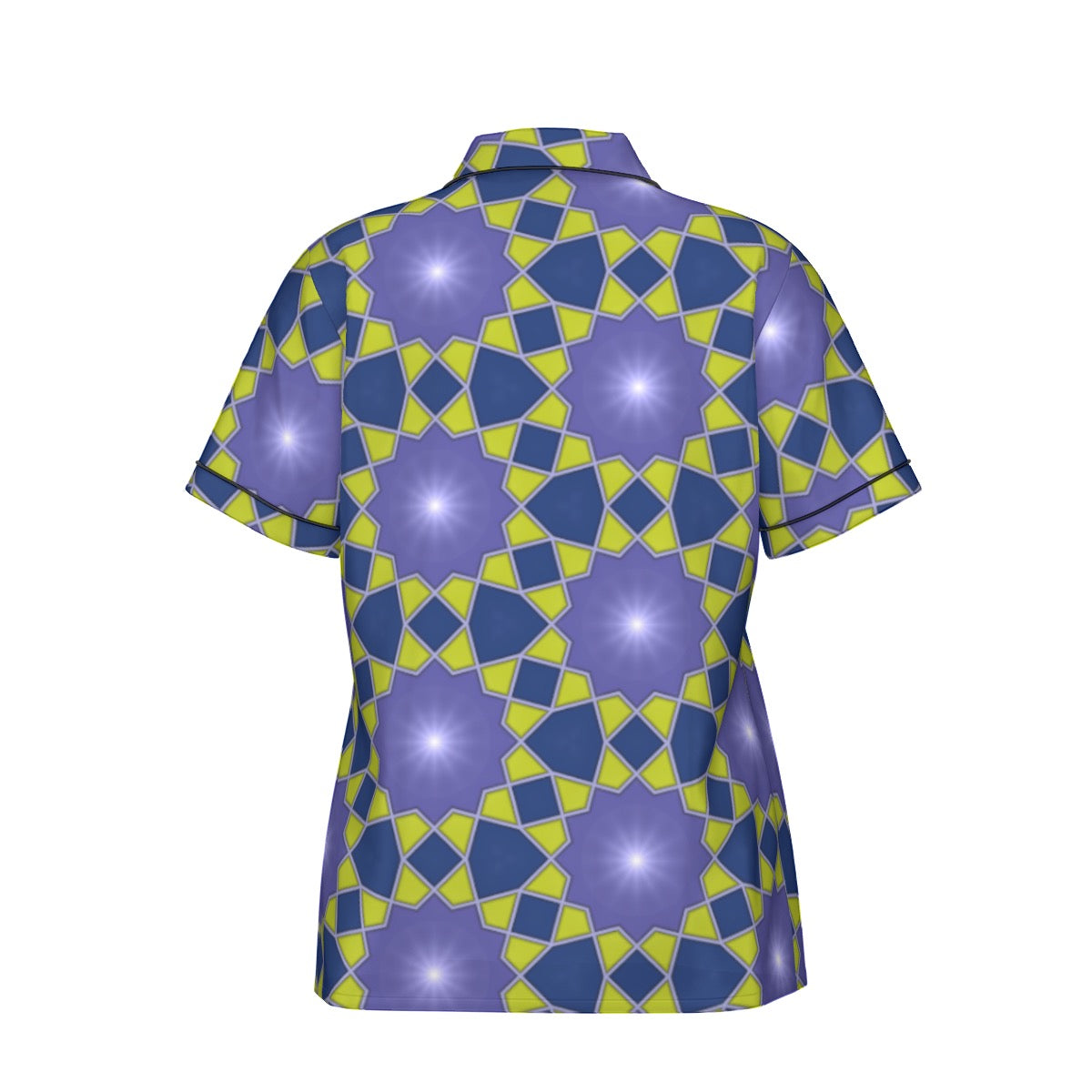 "Mechanical Blue Flowers" Women's Imitation Silk Pajama Set With Short Sleeve