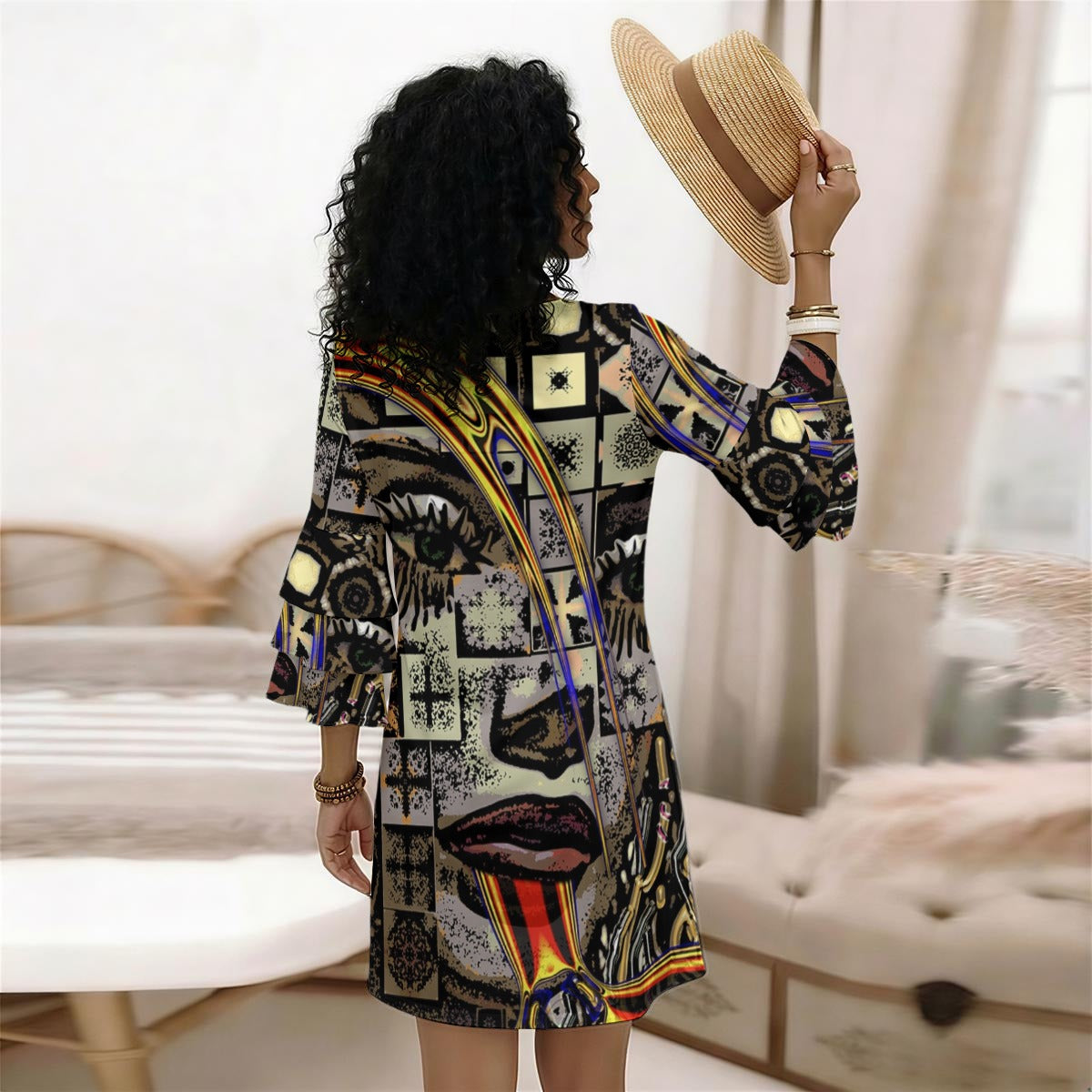 "Ventriloquist" Women's Stacked Ruffle Sleeve Dress