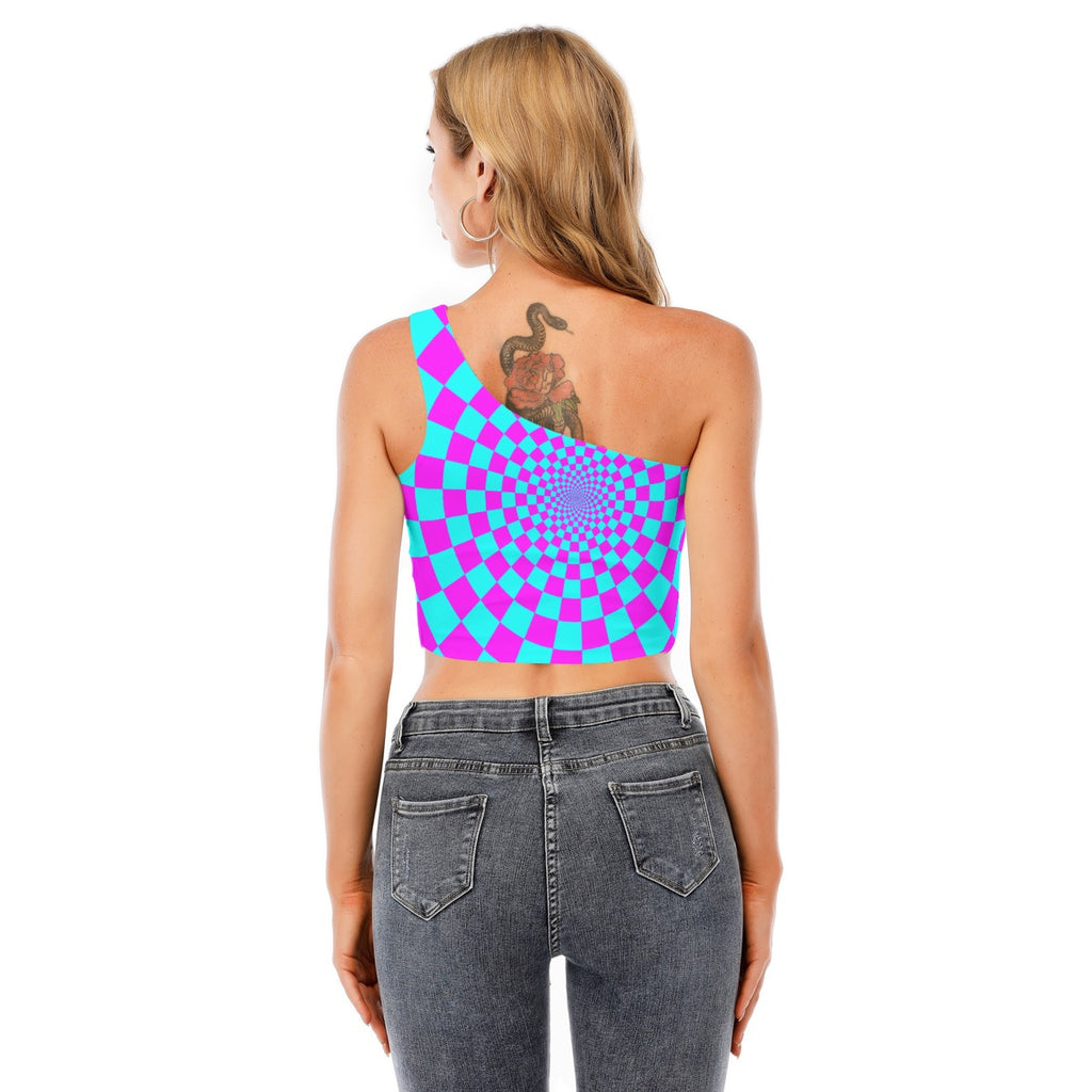 "Hypnotic Horizon" Women's One-Shoulder Cropped Top