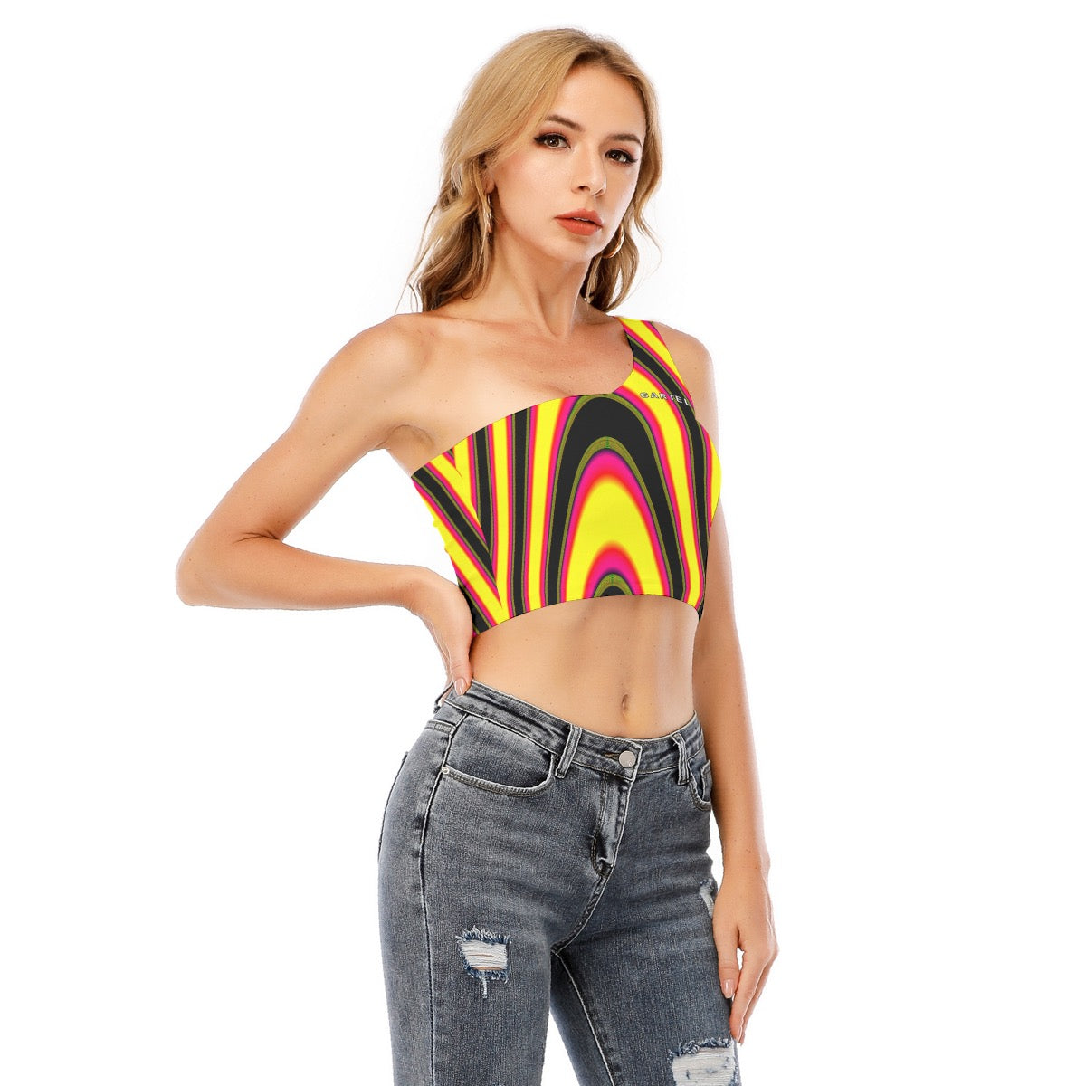 "Shark Byte" Women's One-Shoulder Cropped Top