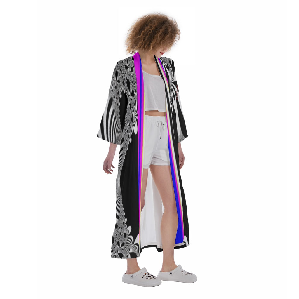 "Midnight Bloom" Women's Satin Kimono Long Robe