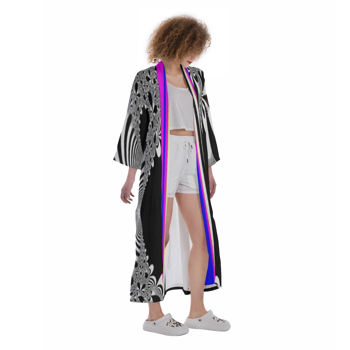 "Midnight Bloom" Women's Satin Kimono Long Robe