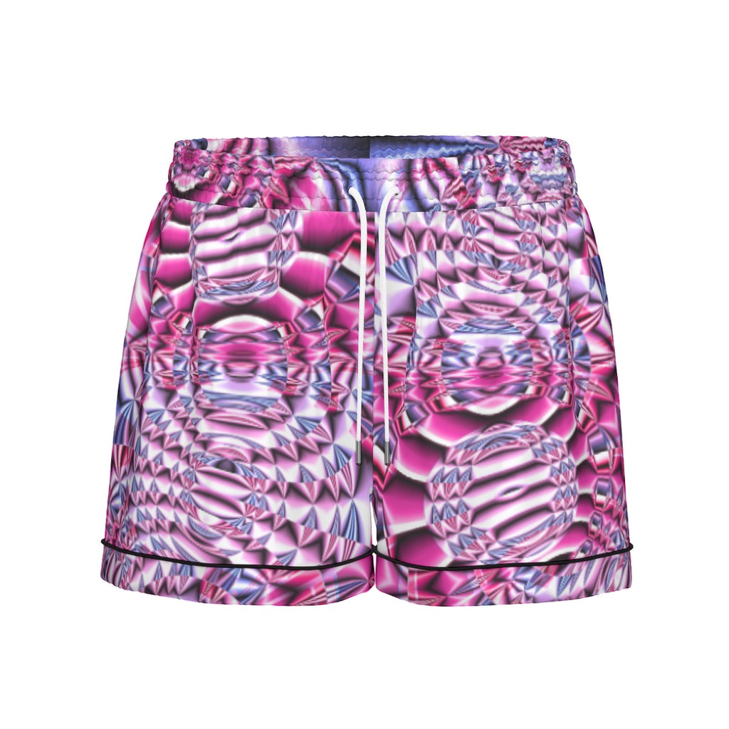 "Space Labyrinth" Women's Imitation Silk Pajama Set With Short Sleeve