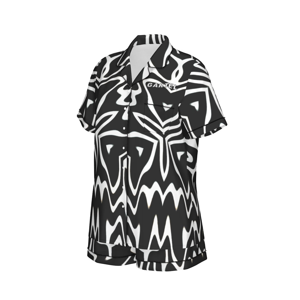 "Phantom Frequency" Women's Imitation Silk Pajama Set With Short Sleeve