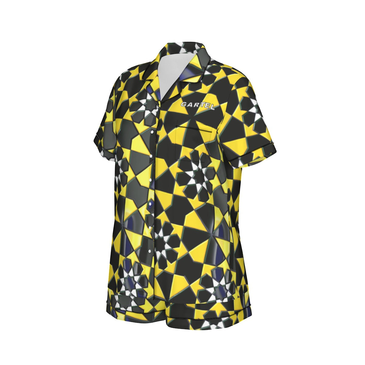 "Solar Lattice" Women's Imitation Silk Pajama Set With Short Sleeve