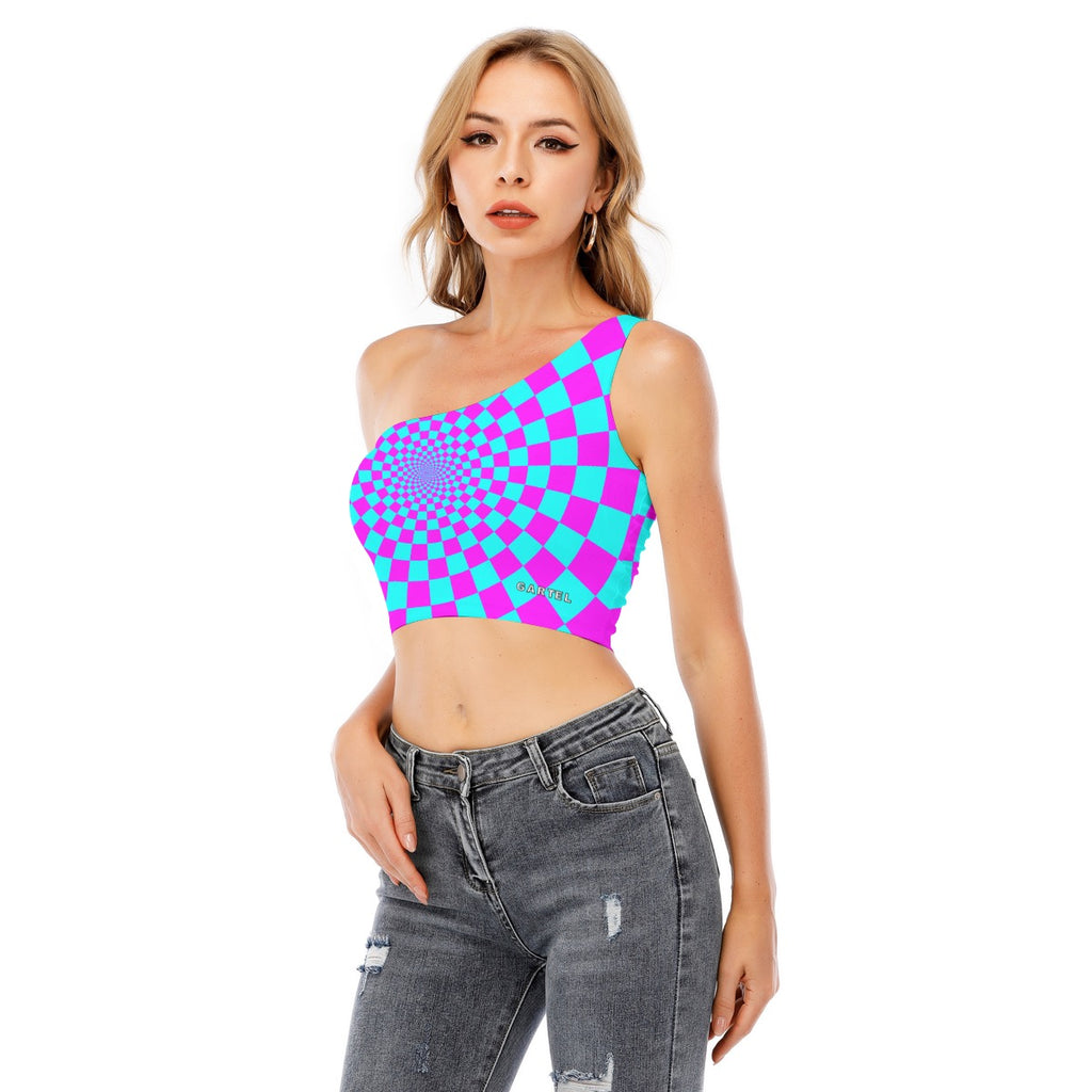 "Hypnotic Horizon" Women's One-Shoulder Cropped Top