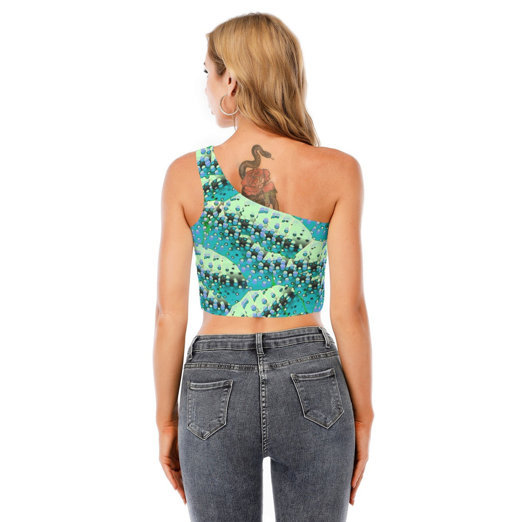 "Ocean Mosaic" Women's One-Shoulder Cropped Top