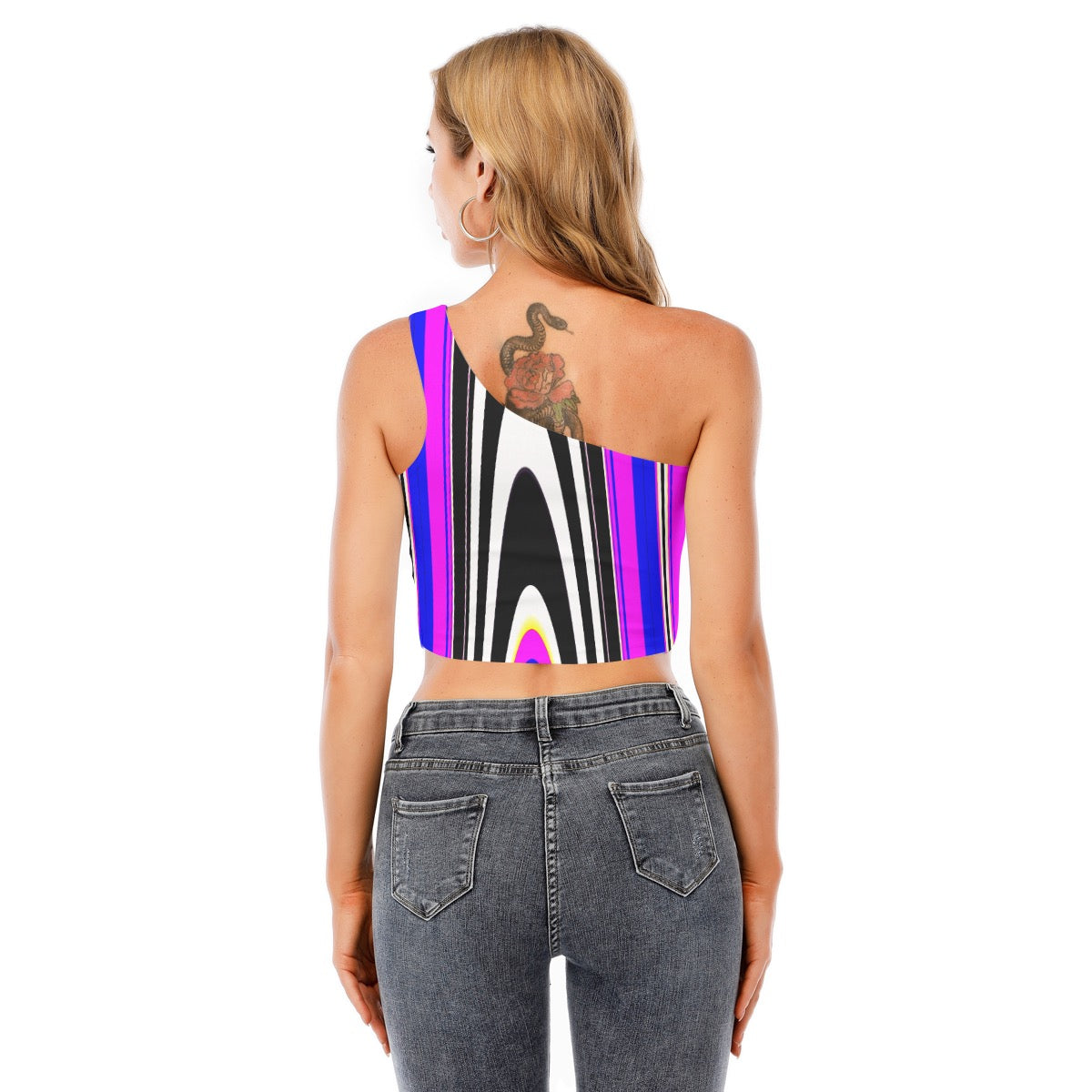 "Rocket Ride" Women's One-Shoulder Cropped Top