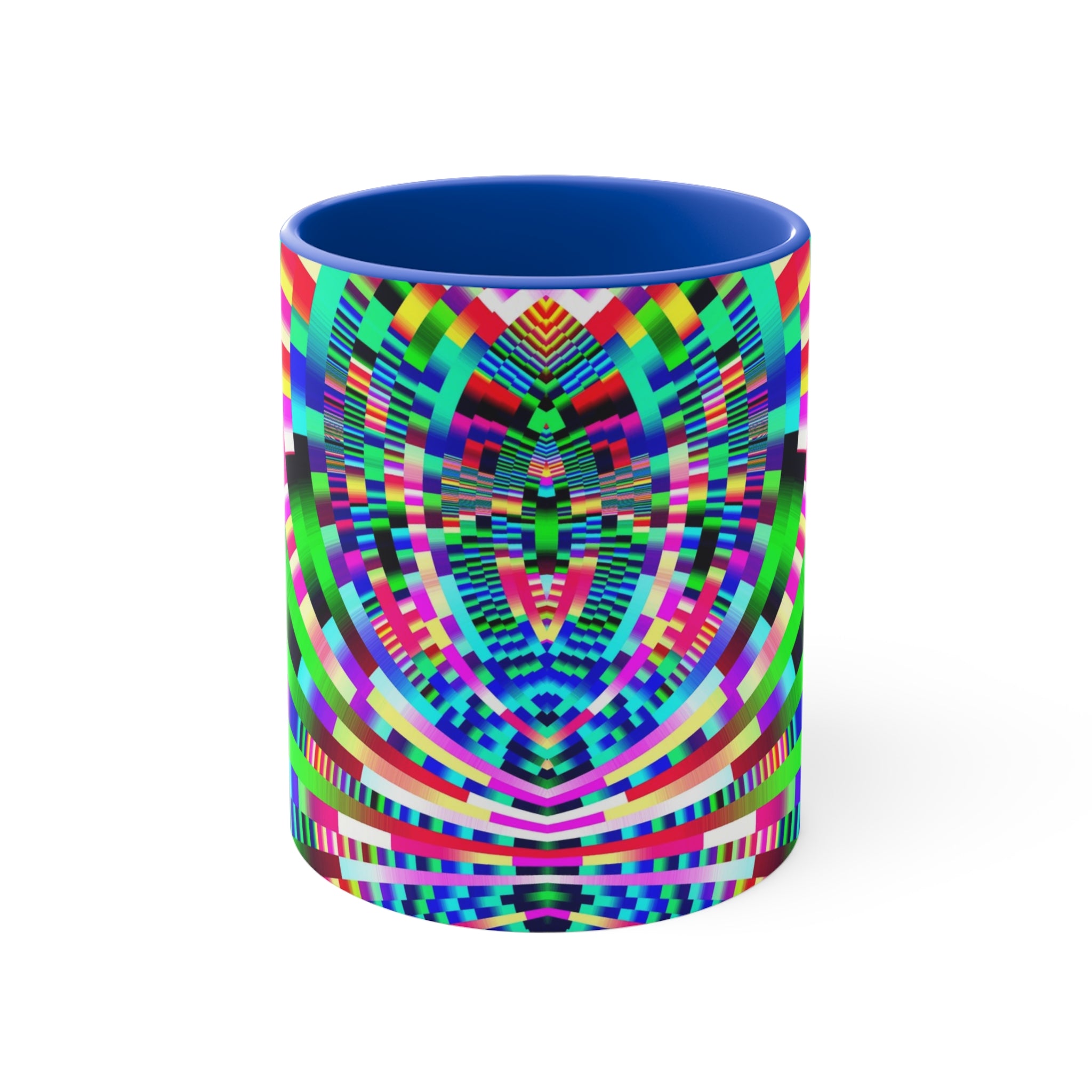 "Psychedelic Kaleidoscope Accent Mug" — Vibrant Geometric Art Coffee Cup