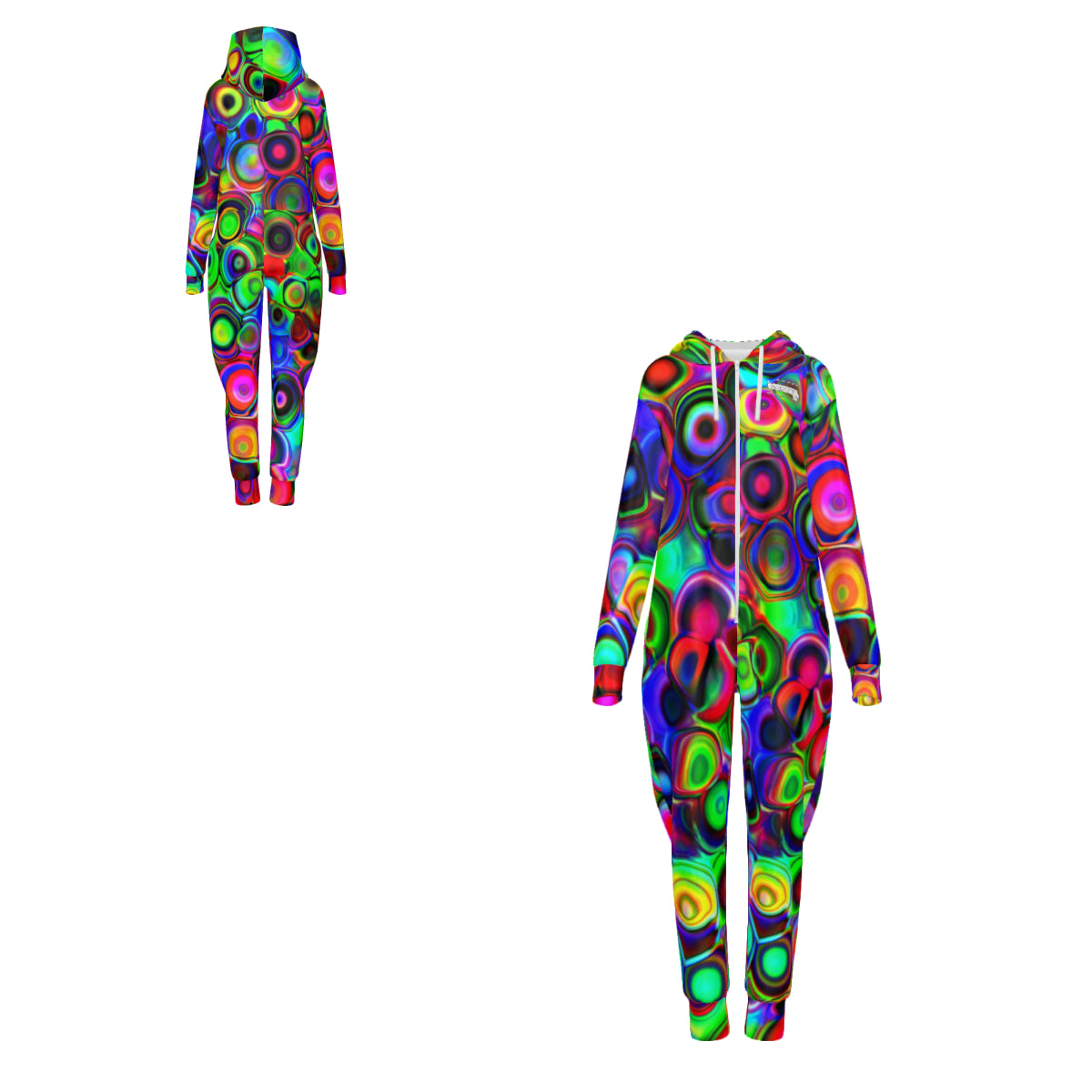 "Cosmic Bubbles" Women's Hooded Zipper Jumpsuit