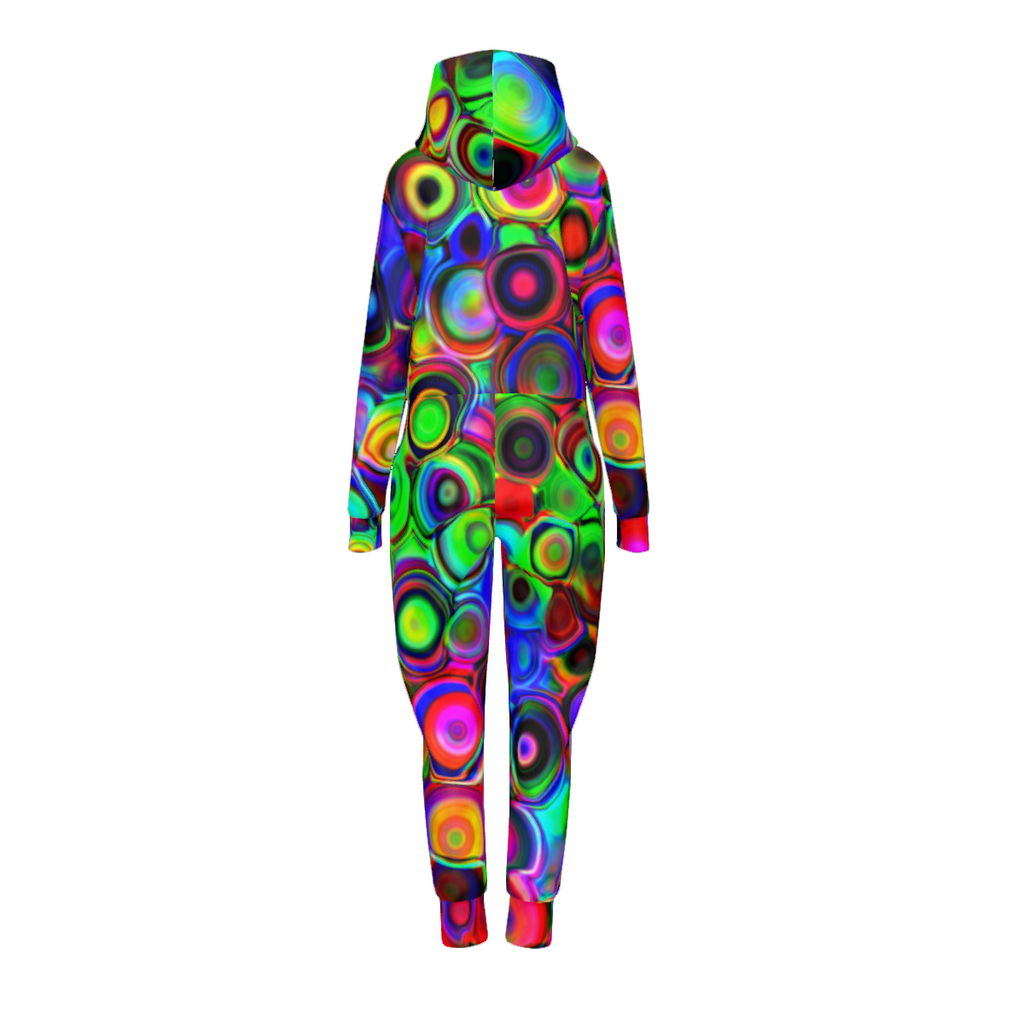 "Cosmic Bubbles" Women's Hooded Zipper Jumpsuit