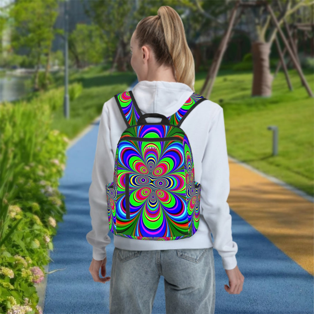 "Floral Explosion" Twill Zipper Front Pocket Backpack