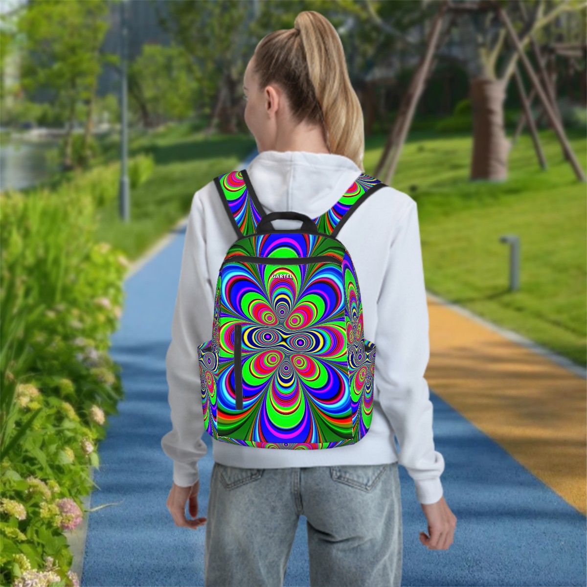 "Floral Explosion" Twill Zipper Front Pocket Backpack