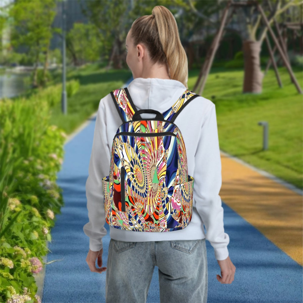 "Ancient Frequency" Twill Zipper Front Pocket Backpack