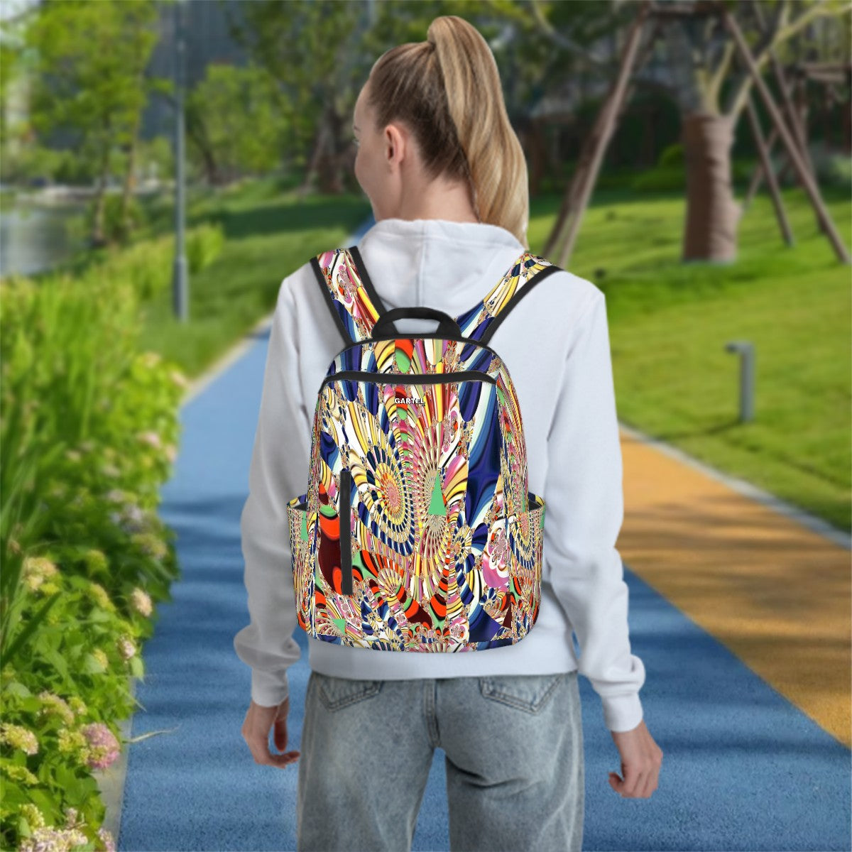 "Ancient Frequency" Twill Zipper Front Pocket Backpack