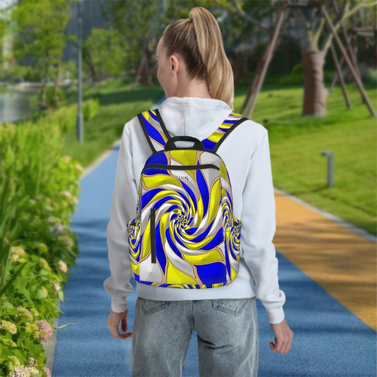 "Dancing Arboretum" Twill Zipper Front Pocket Backpack