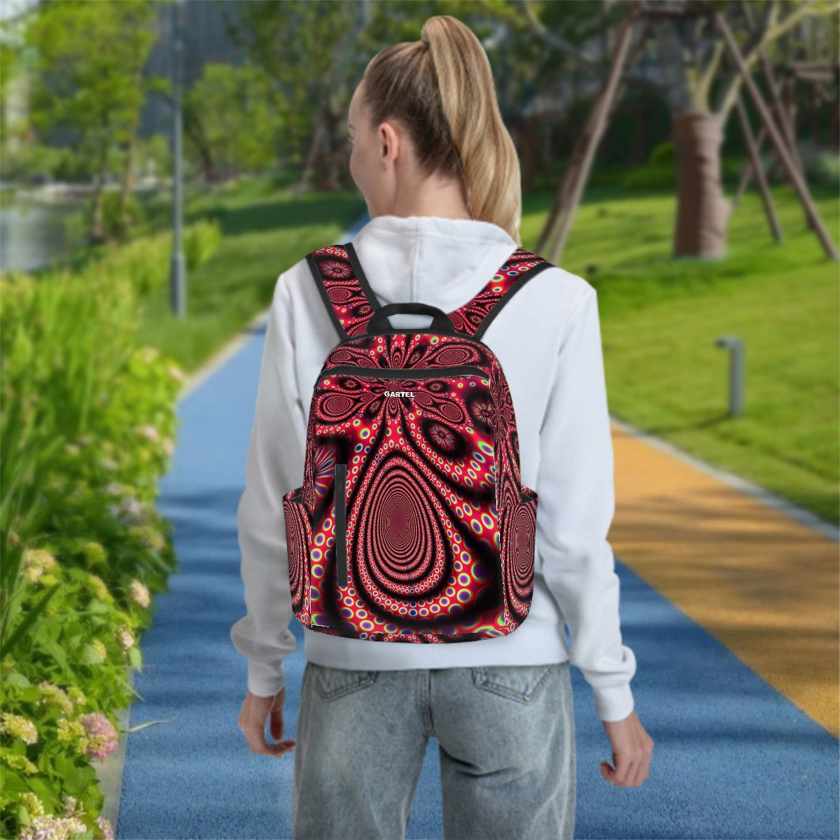 "Electric Octopus" Twill Zipper Front Pocket Backpack